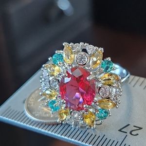Sterling Silver 925 Rhodolite Aquamarine Citrine Topaz Ladies Ring NEW Size 9